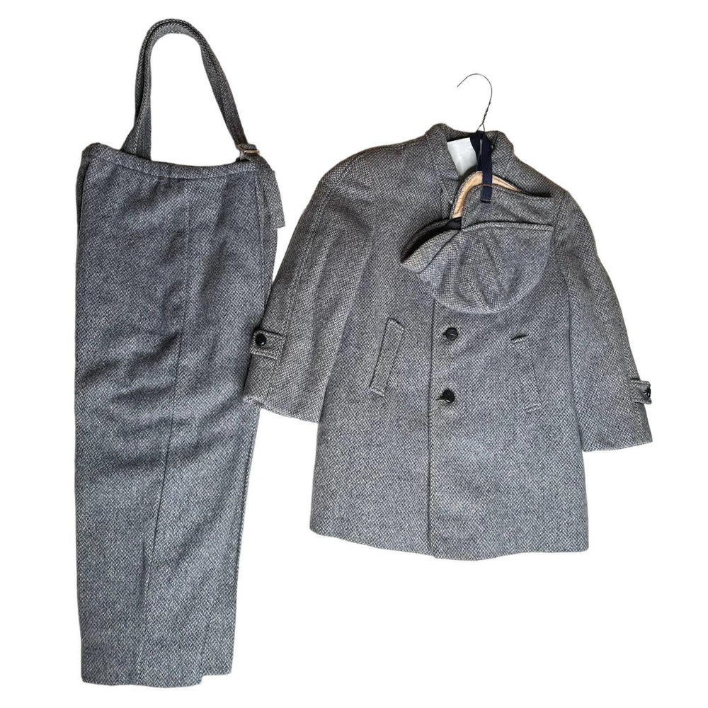 Vintage 1960s Fieldston Grow A Year Boys Blue‎ Wool Parka Coat Snowpants And Cap